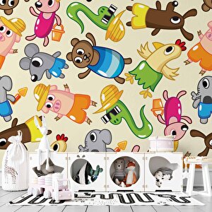 Sevimli Hayvan Figürlü Çocuk Odası Duvar Kağıdı Baskı - Dkm402005 225x200 cm