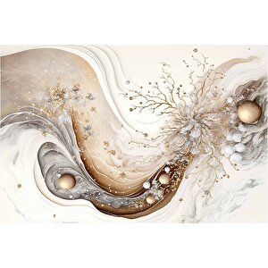 3 Boyutlu Altın Dal Ve Beyaz Çiçek Desenli Duvar Kağıdı - Dkm779099