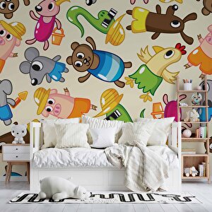 Sevimli Hayvan Figürlü Çocuk Odası Duvar Kağıdı Baskı - Dkm402108