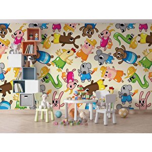 Sevimli Hayvan Figürlü Çocuk Odası Duvar Kağıdı Baskı - Dkm402108