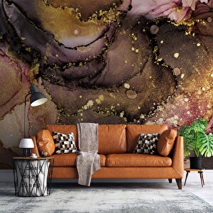 3 Boyutlu Altın Sim Mermer Desenli Duvar Kağıdı - Dkm740017 525x200 cm