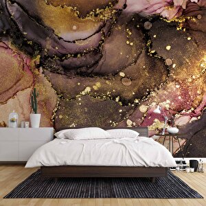 3 Boyutlu Altın Sim Mermer Desenli Duvar Kağıdı - Dkm740017 525x200 cm