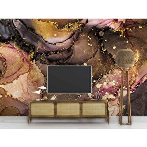 3 Boyutlu Altın Sim Mermer Desenli Duvar Kağıdı - Dkm740017 525x200 cm