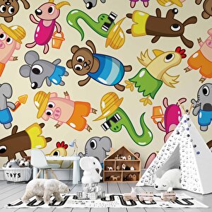 Sevimli Hayvan Figürlü Çocuk Odası Duvar Kağıdı Baskı - Dkm402125 700x315 cm