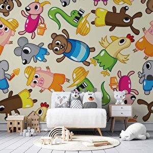 Sevimli Hayvan Figürlü Çocuk Odası Duvar Kağıdı Baskı - Dkm402125 700x315 cm