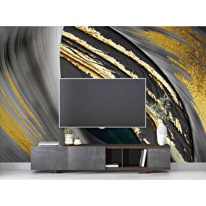 3 Boyutlu Altın Gümüş Varaklı Duvar Kağıdı - Dkm760048 250x260 cm
