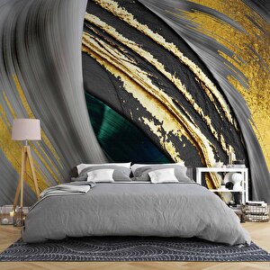 3 Boyutlu Altın Gümüş Varaklı Duvar Kağıdı - Dkm760023 100x240 cm