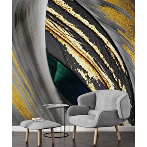 3 Boyutlu Altın Gümüş Varaklı Duvar Kağıdı - Dkm760023