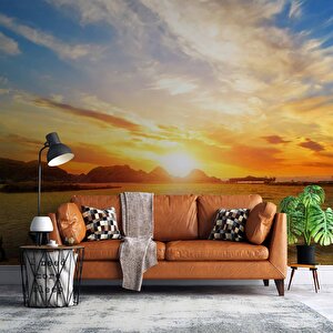 Sandal Deniz Manzaralı Gündoğumu Duvar Kağıdı Baskı - Dkm228007 275x200 cm