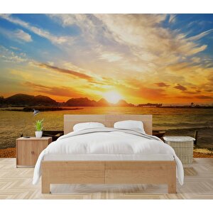 Sandal Deniz Manzaralı Gündoğumu Duvar Kağıdı Baskı - Dkm228007 275x200 cm