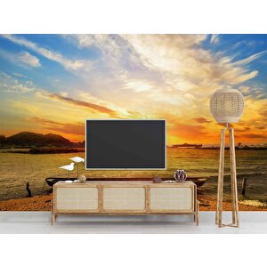 Sandal Deniz Manzaralı Gündoğumu Duvar Kağıdı Baskı - Dkm228023 100x240 cm