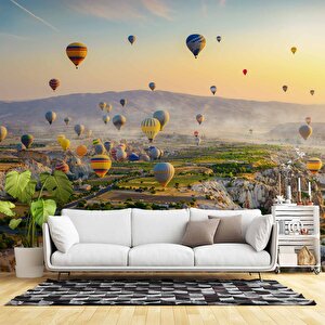 Kapadokya Renkli Sıcak Hava Manzaralı Duvar Kağıdı Baskı - Dkm553011 375x200 cm