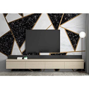 Siyah Beyaz Üçgen Mermer Desenli Duvar Kağıdı Baskı - Dkm117076 425x280 cm