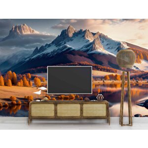 Karlı Dağ Ve Nehir Manzaralı Duvar Kağıdı - Dkm828106 900x300 cm