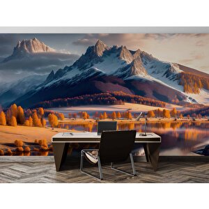 Karlı Dağ Ve Nehir Manzaralı Duvar Kağıdı - Dkm828106