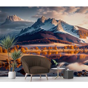 Karlı Dağ Ve Nehir Manzaralı Duvar Kağıdı - Dkm828106