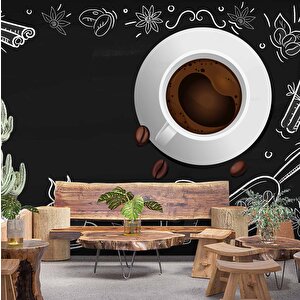 Kahve Desenli Cafe Duvar Kağıdı Baskı - Dkm150115 350x315 cm