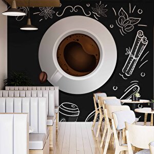 Kahve Desenli Cafe Duvar Kağıdı Baskı - Dkm150115 350x315 cm