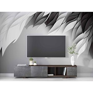 3 Boyutlu Siyah Beyaz Tüy Desenli Duvar Kağıdı - Dkm713054 400x260 cm
