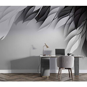 3 Boyutlu Siyah Beyaz Tüy Desenli Duvar Kağıdı - Dkm713054