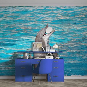 Havuz Ve Yunus Balığı Dansı Manzaralı Duvar Kağıdı - Dkm848027