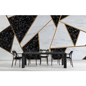 Siyah Beyaz Üçgen Mermer Desenli Duvar Kağıdı Baskı - Dkm117060