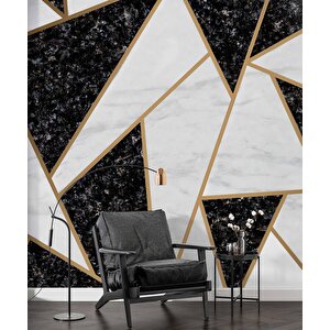 Siyah Beyaz Üçgen Mermer Desenli Duvar Kağıdı Baskı - Dkm117060