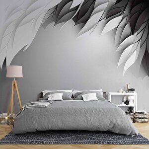 3 Boyutlu Siyah Beyaz Tüy Desenli Duvar Kağıdı - Dkm713061 600x260 cm