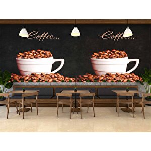 Kahve Fincanlı Cafe Duvar Kağıdı Baskı - Dkm302020 700x200 cm