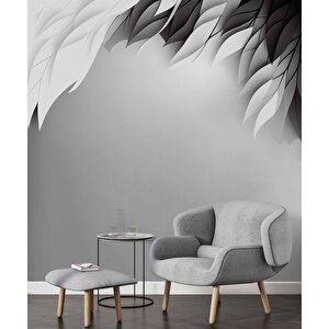 3 Boyutlu Siyah Beyaz Tüy Desenli Duvar Kağıdı - Dkm713080