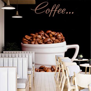 Kahve Fincanlı Cafe Duvar Kağıdı Baskı - Dkm302079