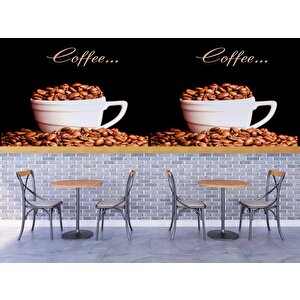 Kahve Fincanlı Cafe Duvar Kağıdı Baskı - Dkm302079