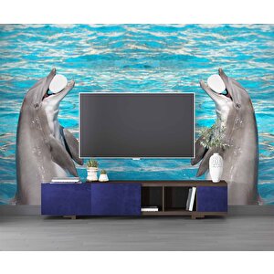 Havuz Ve Yunus Balığı Dansı Manzaralı Duvar Kağıdı - Dkm848020 700x200 cm