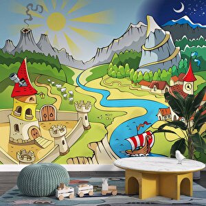 Masal Şehri Çocuk Odası Duvar Kağıdı Baskı - Dkm369007 275x200 cm