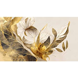 Beyaz Çiçek Yeşil Yaprak Desenli Duvar Kağıdı - Dkm907056