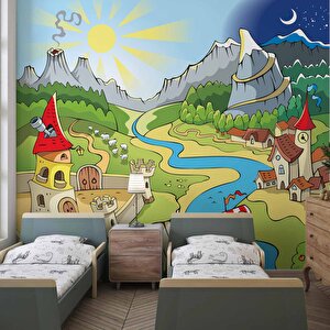 Masal Şehri Çocuk Odası Duvar Kağıdı Baskı - Dkm369109 200x315 cm