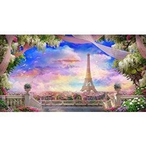 Romantik Pembe Eyfel Kulesi Manzaralı Duvar Kağıdı - Dkm825058
