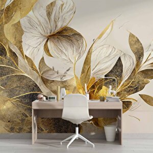 Beyaz Çiçek Yeşil Yaprak Desenli Duvar Kağıdı - Dkm907057