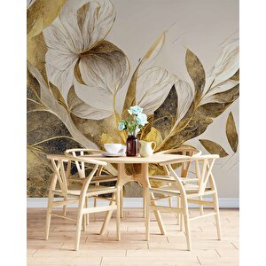 Beyaz Çiçek Yeşil Yaprak Desenli Duvar Kağıdı - Dkm907057