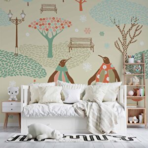 Penguen Parkı Çocuk Odası Duvar Kağıdı Baskı - Dkm434017