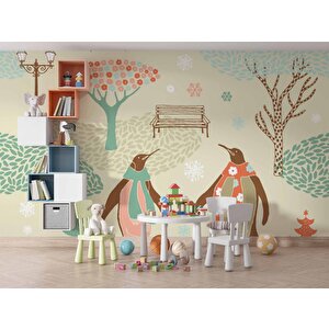 Penguen Parkı Çocuk Odası Duvar Kağıdı Baskı - Dkm434017