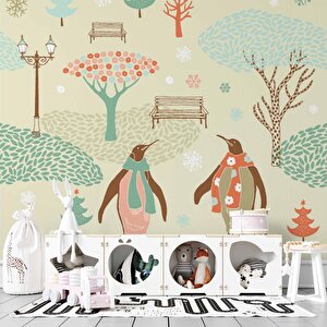 Penguen Parkı Çocuk Odası Duvar Kağıdı Baskı - Dkm434037 500x240 cm