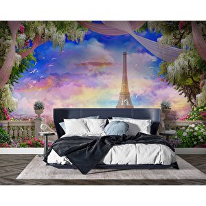 Romantik Pembe Eyfel Kulesi Manzaralı Duvar Kağıdı - Dkm825081 550x280 cm