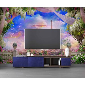 Romantik Pembe Eyfel Kulesi Manzaralı Duvar Kağıdı - Dkm825113 300x315 cm