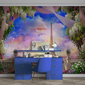 Romantik Pembe Eyfel Kulesi Manzaralı Duvar Kağıdı - Dkm825100