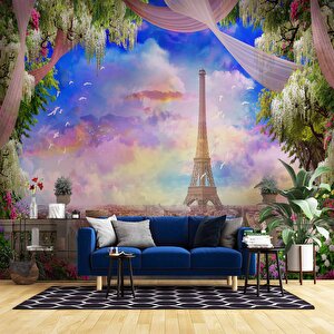 Romantik Pembe Eyfel Kulesi Manzaralı Duvar Kağıdı - Dkm825072 325x280 cm