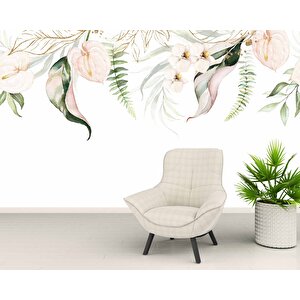 Botanik Yaprak Ve Çiçekli Duvar Kağıdı Baskı - Dkm094111