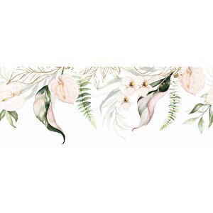 Botanik Yaprak Ve Çiçekli Duvar Kağıdı Baskı - Dkm094111