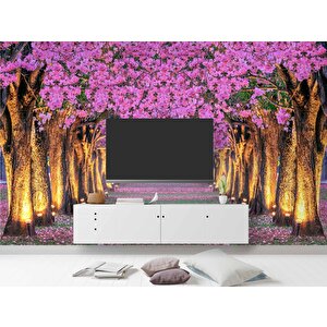 Pembe Çiçekli Ağaç Manzaralı Duvar Kağıdı - Dkb967025 200x240 cm