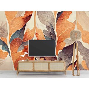 Sonbahar Solmuş Yaprak Çizim Desenli Duvar Kağıdı - Dkm880034 425x240 cm